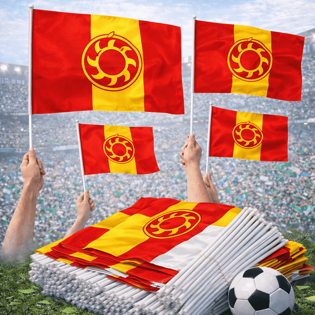 Banderas de mano personalizadas 30×40cm y 40×60cm con escudo club para eventos masivos de fútbol