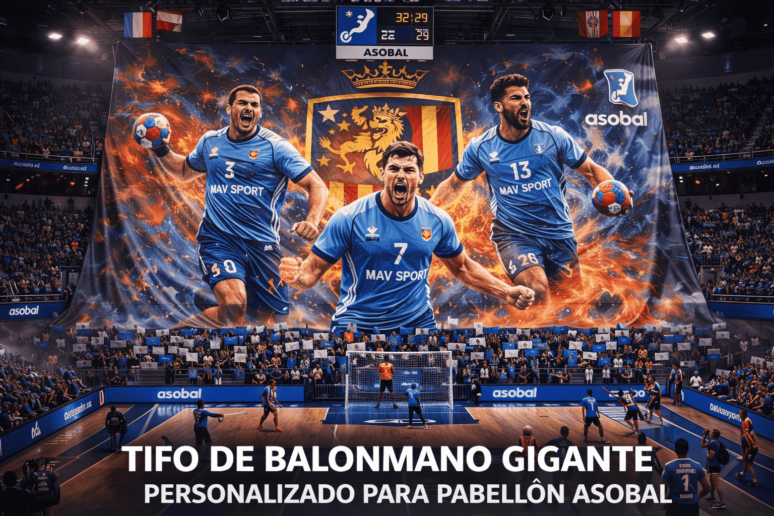 tifo de balonmano gigante personalizado para pabellón ASOBAL