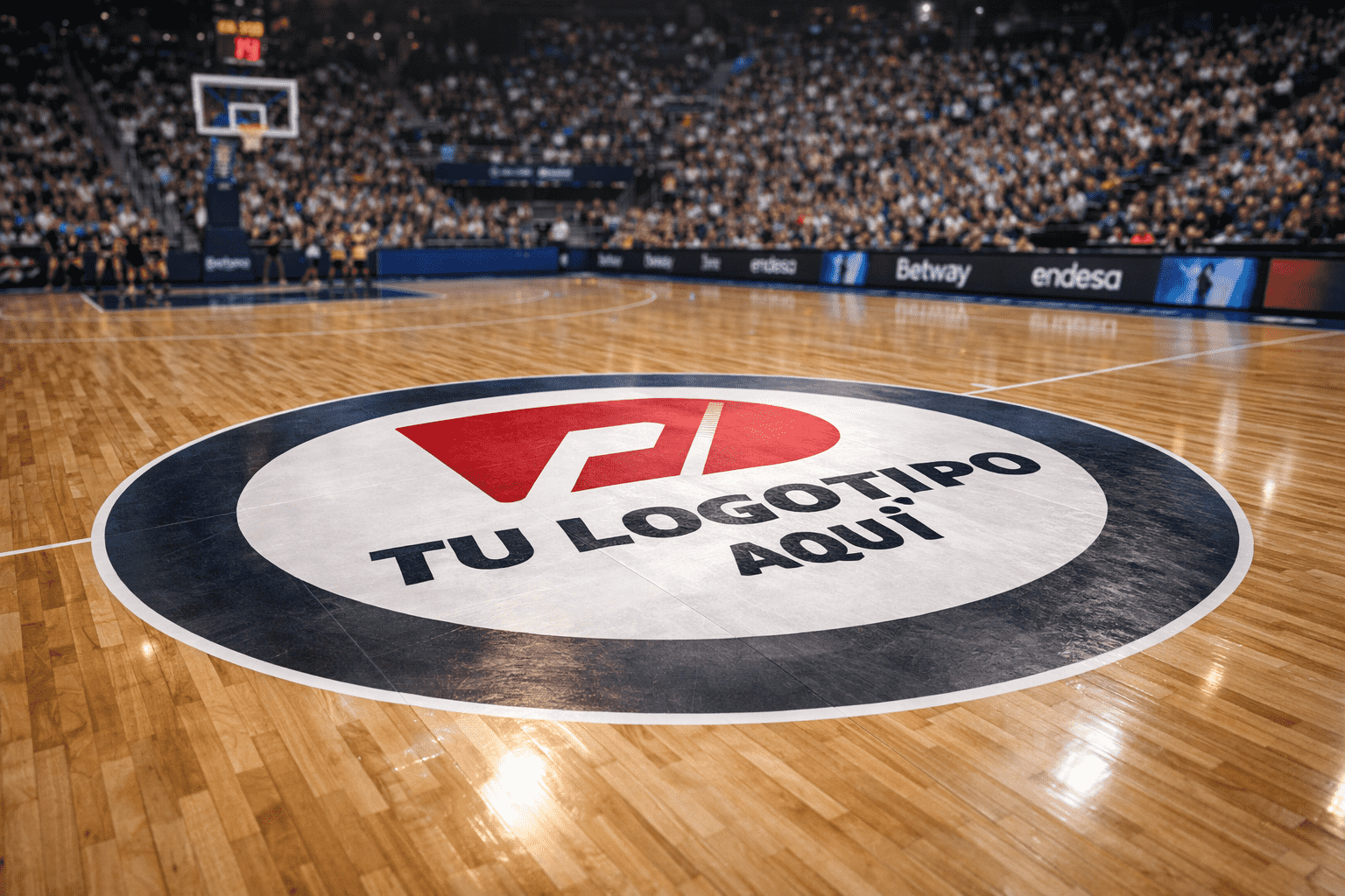 vinilo adhesivo reposicionable círculo central baloncesto pabellón ACB